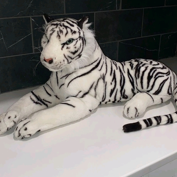 Giant! Striped White Tiger Plush Toy Siberian Tiger Kelly...